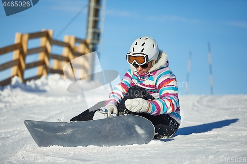 Image of Snowboarder sitting in the snlow