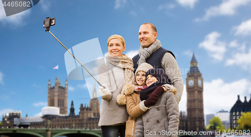 Image of family taking selfie in london city