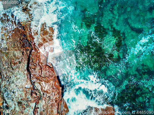 Image of Aerial topdown views of the pristine ocean and rocks Durras