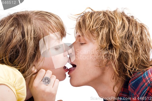 Image of Portrait of the kissing young beauty couple 1