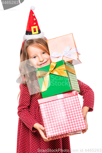 Image of Girl in santa hat with gift box