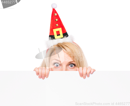 Image of Girl in santa hat with blank