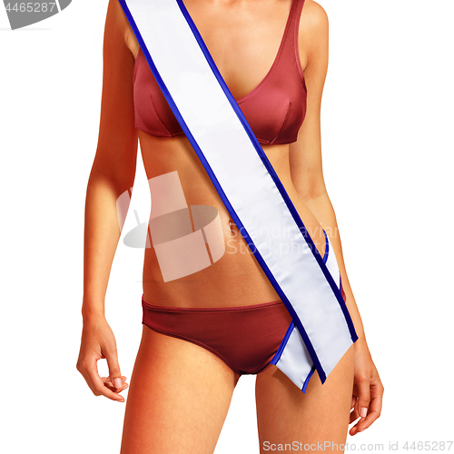 Image of model body with tape of beauty contest