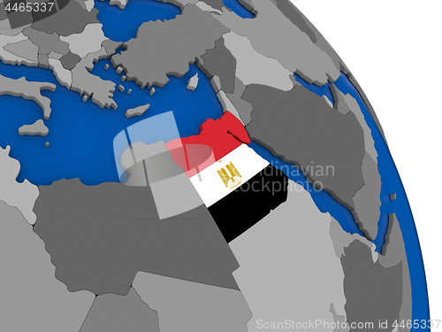 Image of Egypt and its flag on globe
