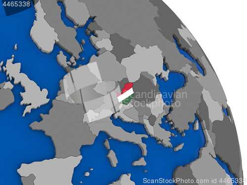 Image of Hungary and its flag on globe