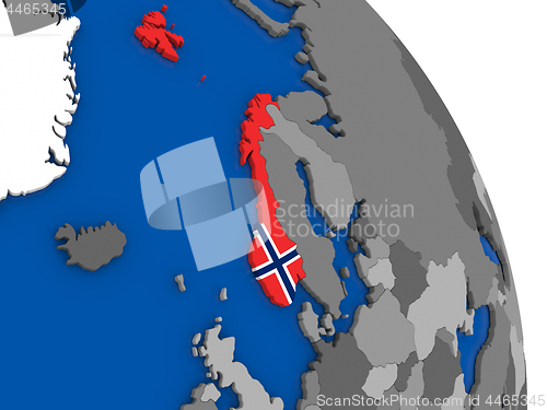 Image of Norway and its flag on globe