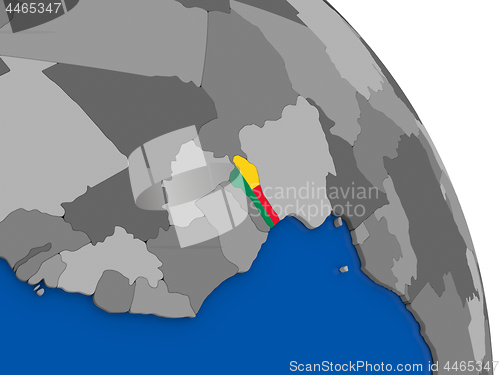 Image of Benin and its flag on globe