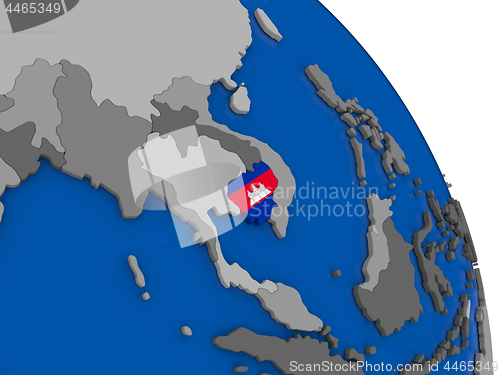 Image of Cambodia and its flag on globe