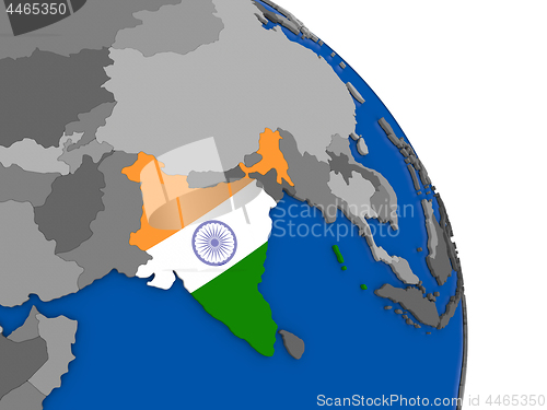 Image of India and its flag on globe