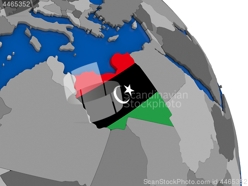 Image of Libya and its flag on globe