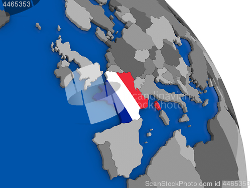 Image of France and its flag on globe