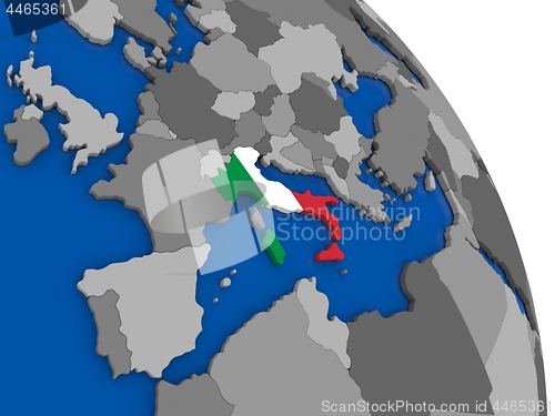 Image of Italy and its flag on globe