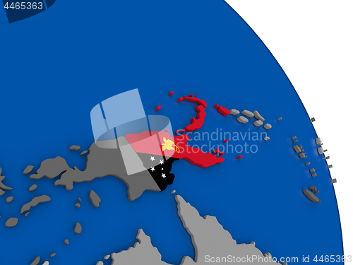 Image of Papua New Guinea and its flag on globe