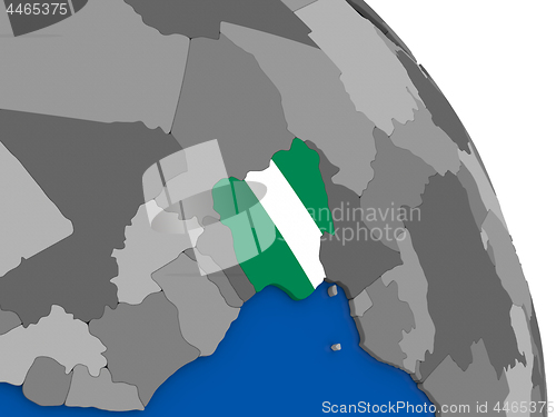 Image of Nigeria and its flag on globe