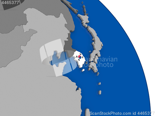 Image of South Korea and its flag on globe