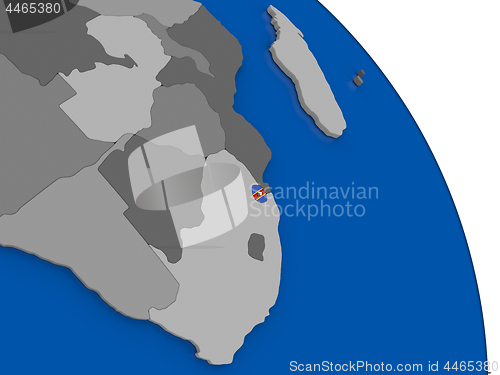 Image of Swaziland and its flag on globe