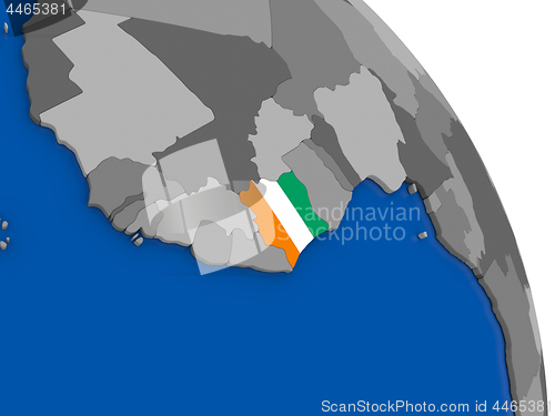 Image of Ivory Coast and its flag on globe