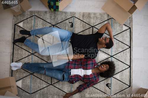 Image of Top view of attractive young African American couple