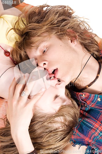 Image of Portrait of kissing young beauty couple 3