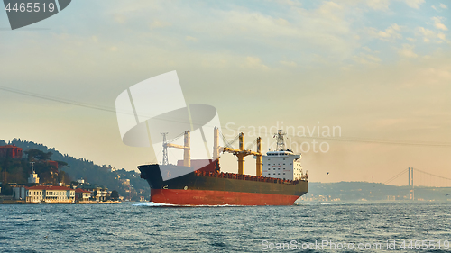 Image of A cargo ship in the Bosphorus, Istanbul, Turkey.