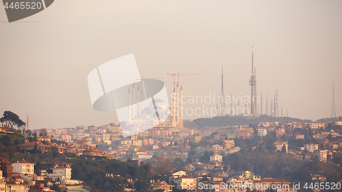 Image of Istanbul Camlica Mosque or Camlica Tepesi Camii under construction. Camlica Mosque is the largest mosque in Asia Minor. Istanbul, Turkey.