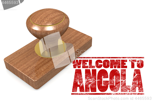 Image of Red rubber stamp with welcome to Angola