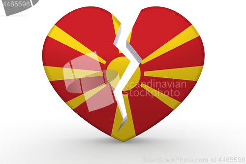 Image of Broken white heart shape with Macedonia flag