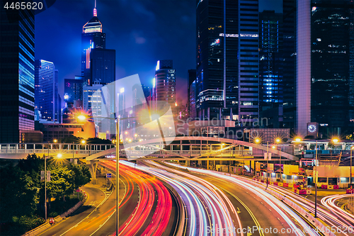 Image of Street traffic in Hong Kong at night