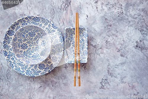 Image of Empty traditional set tableware from Asia.