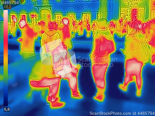 Image of Infrared Thermal image of people at the city railway station on 