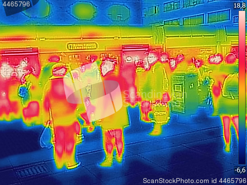 Image of Infrared Thermal image of people at the city railway station on 