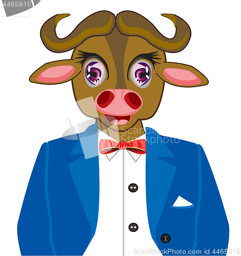 Image of Cartoon animal buffalo in fashionable suit.Vector illustration