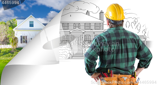 Image of Contractor Facing House Drawing with Page Corner Flipping to Pho