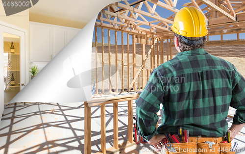Image of Contractor Facing Construction Framing with Page Corner Flipping