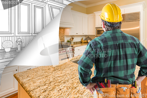 Image of Contractor Facing Kitchen Photo with Page Corner Flipping to Dra