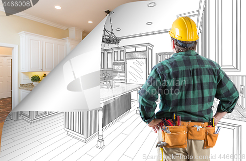 Image of Contractor Facing Kitchen Drawing with Page Corner Flipping to C