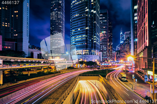 Image of Street traffic in Hong Kong at night