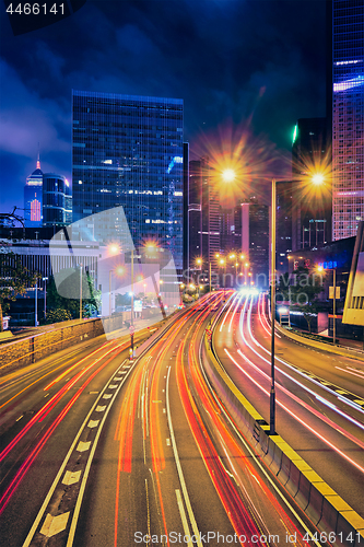 Image of Street traffic in Hong Kong at night