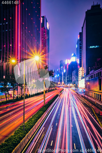 Image of Street traffic in Hong Kong at night