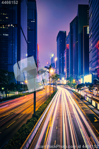 Image of Street traffic in Hong Kong at night