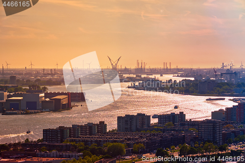 Image of View of Rotterdam port and Nieuwe Maas river