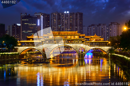Image of Anshun bridge at night, Chengdu, China