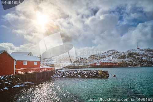 Image of Red rorbu houses, Lofoten islands, Norway