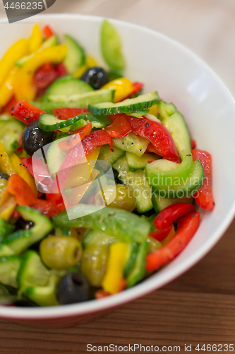 Image of close up of vegetable salad in bowl