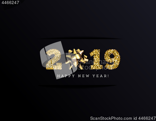 Image of Congratulations on the 2019 happy new year. Holiday Gifts. Vector. Gold on black