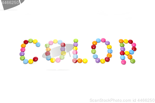 Image of Word ''Color'' made from multicolored sweets candy 