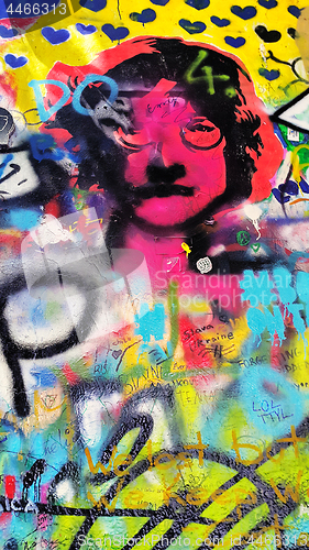 Image of Detail of the famous John Lennon's wall with graffiti in Prague