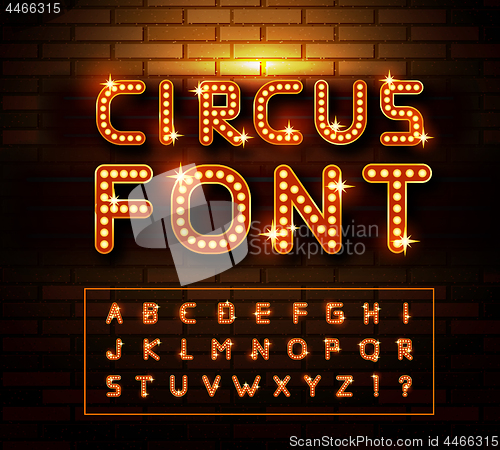 Image of Circus marquee fonts on brick wall background. Vector