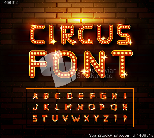 Image of Circus marquee fonts on brick wall background. Vector