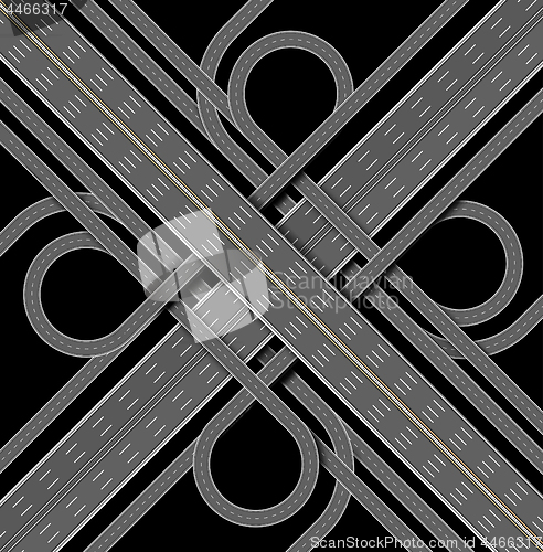 Image of Car highway. The denouement of the many roads. Top view. Vector illustration